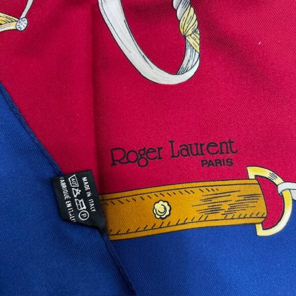 Unused-Roger Laurent Paris Scarf 29"x29"Burgendy blue brown Classic Perisian(29) - Picture 2 of 9